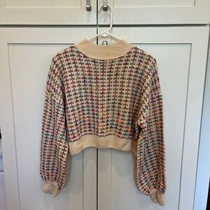 CIDER 💕 NEW with tags SMALL cropped multi color sweater with puff sleeves